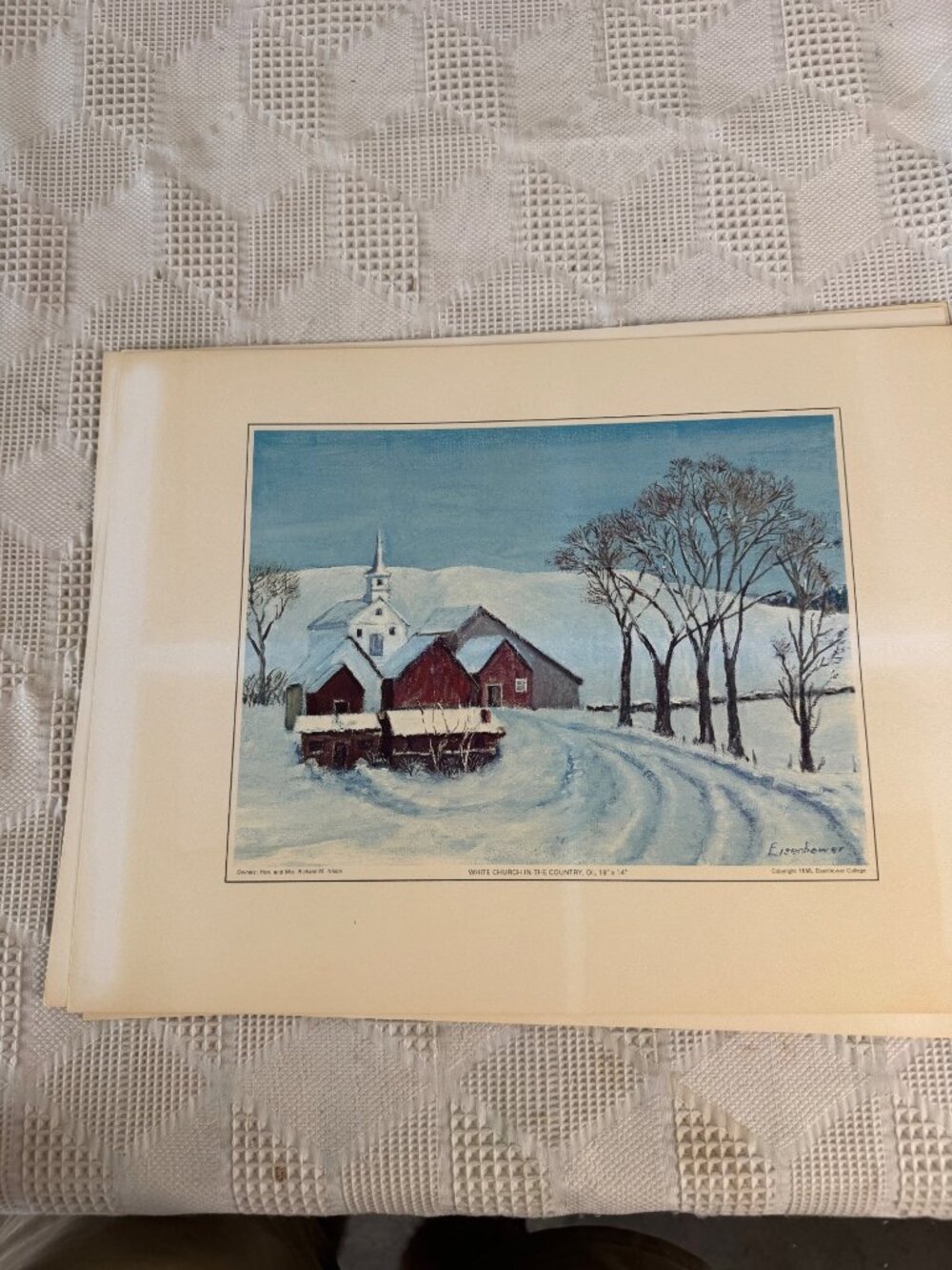 White Church In The Country 1968 Eisenhower College Oil Print Winter Scene